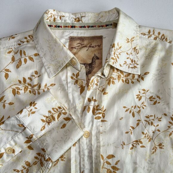 Zenfari Other - Zenfari Unique Cream Beige Cotton Leaf Print Button Up Shirt Mens Size L